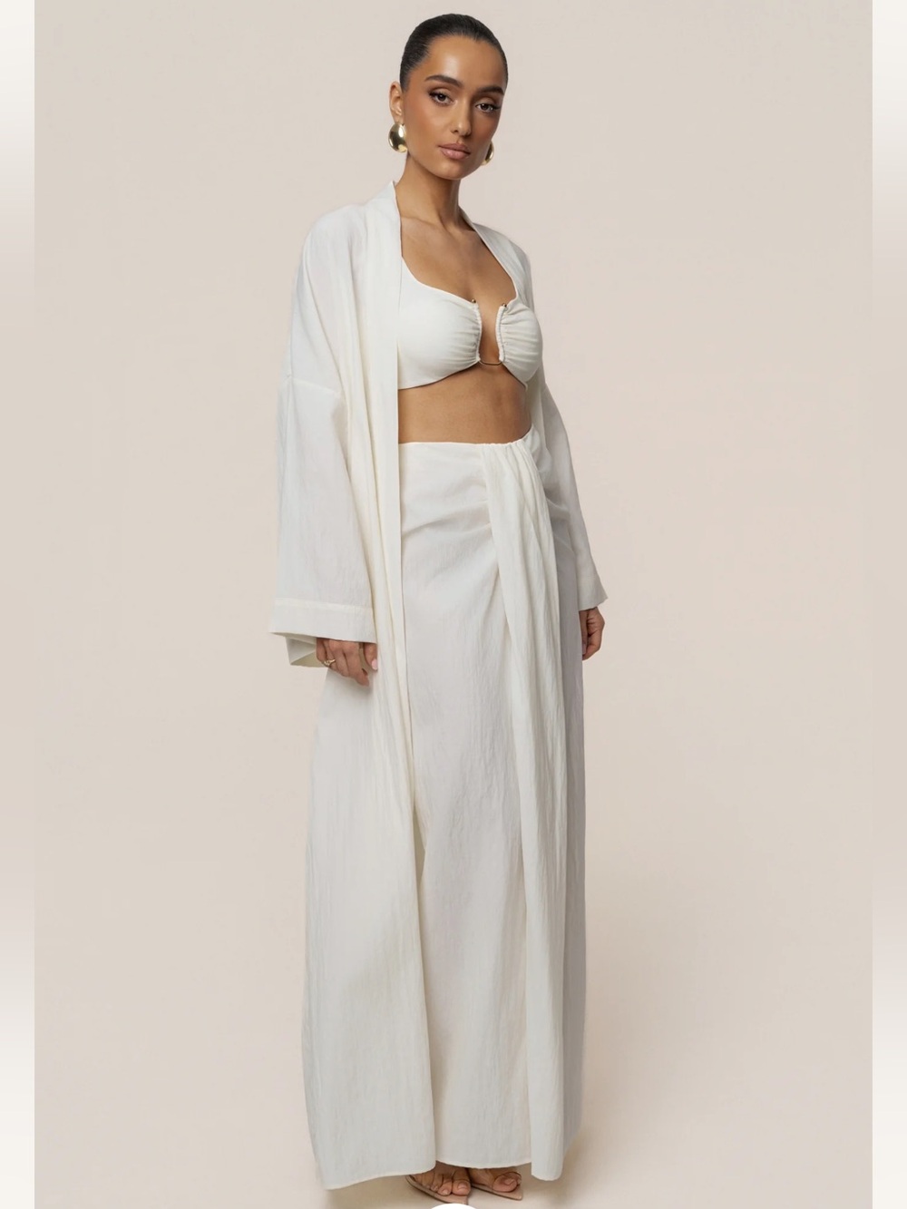 JLUXLABEL Ivory Flowing Elegance Maxi Skirt Set